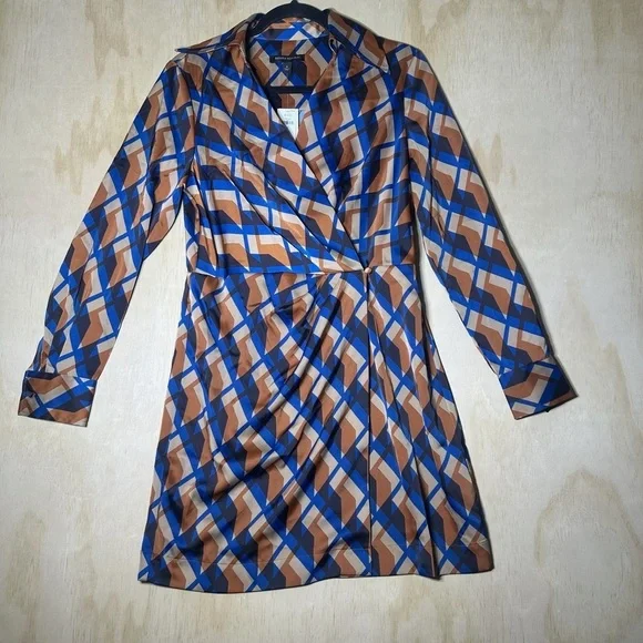 Banana Republic Long Sleeve Dress Satin Wrap Mini Dress Size 6 NWT - Picture 2 of 15